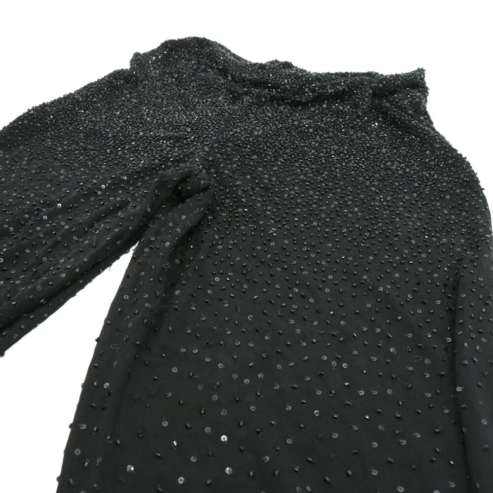Giorgio Armani Black Beaded Rayon Blend Wide Leg Evening Pants 10 *Flawed